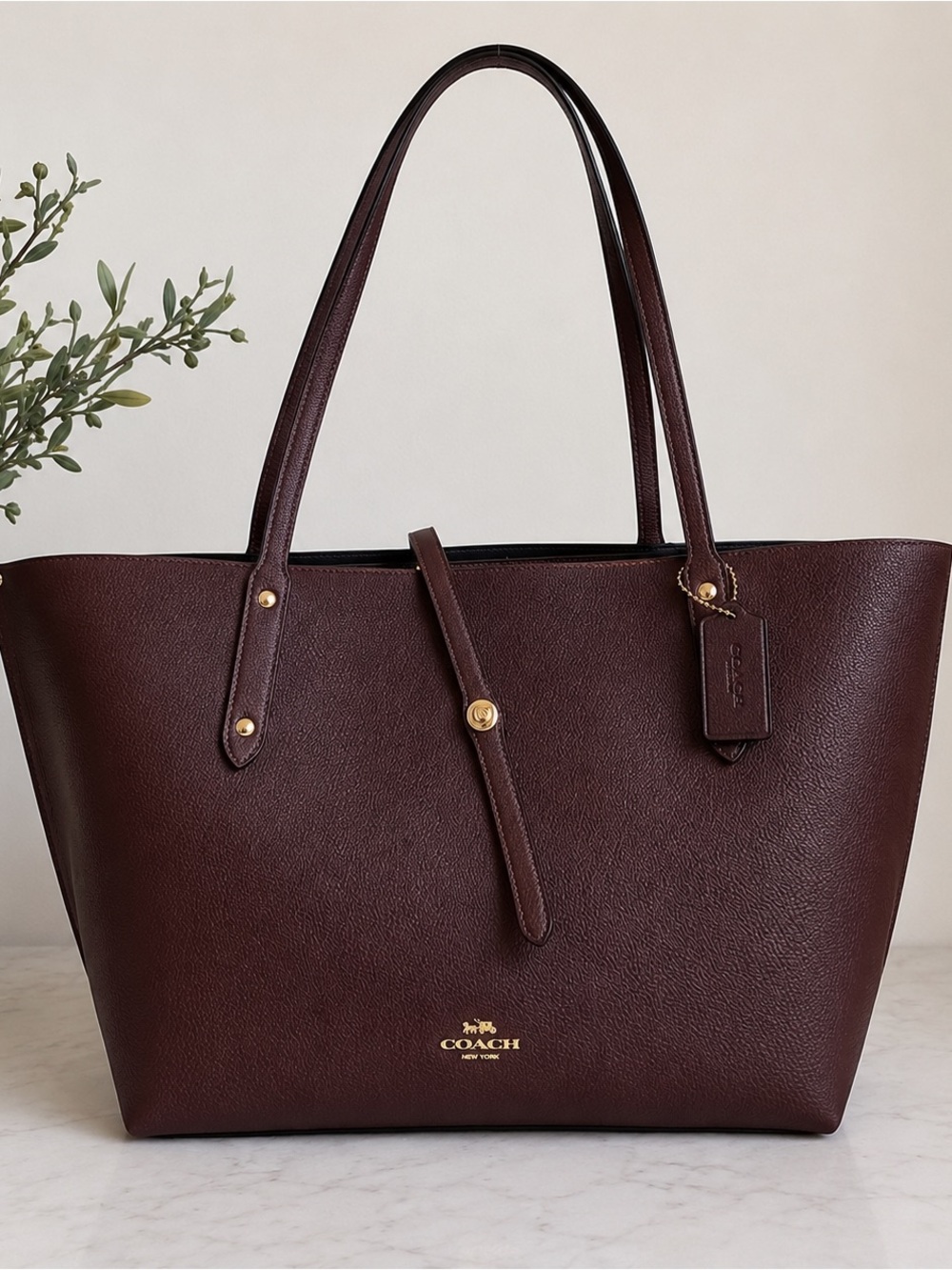 Coach Market Tote Oxblood Burgundy Pebbled Leather Gold Hardware - Picture 1 of 16
